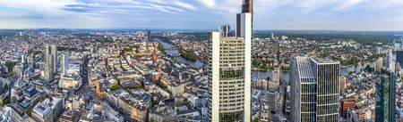 FRANKFURT, GERMANY - MAY 2, 2015: Aerial view of Frankfurt with skyline in Frankfurt, Germany. Frankfurt is the biggest city in Hesse, Germany.のeditorial素材
