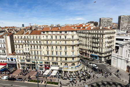 MARSEILLES; FRANCE - MAR 29, 2015: view to the historic promenade at the old port of Marseilles.のeditorial素材