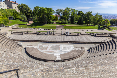LYON, FRANCE - SEP 2, 2016: Amphitheater of the Three Gauls in Fourviere above Lyon France under blue skyのeditorial素材
