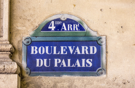 Paris - Boulevard du Palais - old street sign in Parisの写真素材
