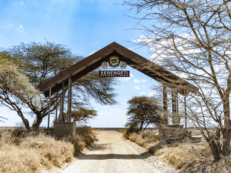 SERENGETI, TANZANIA - AUG 20, 2016: entrance of Serengeti national park in Tanzania.のeditorial素材
