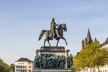 COLOGNE, GERMANY - SEP 21, 2016: Monument in center of Cologne of Kaiser Friedrich Wilhelm at Heumarkt near to river Rhineのeditorial素材