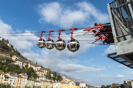 Cable car to the Bastille in Grenoble and View over the city of Grenoble, France