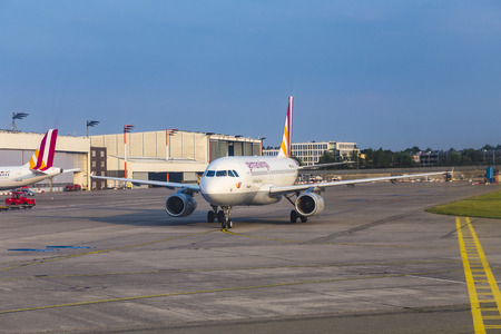 HAMBURG, GERMANY - JULY 17, 2014: Airbus A319 from the german airline Germanwings taxiing at Hamburg Airport.のeditorial素材