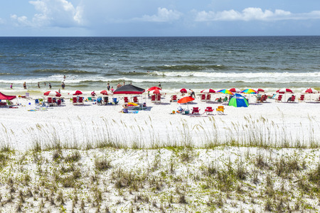 NICEVILLE, USA - JULY 21, 2013: people enjoy the beautiful beach at Niceville, USA. The adjacent cities of Niceville and Valparaiso, both built around Boggy Bayou, are known as the Twin Cities.のeditorial素材