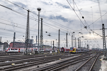 FRANKFURT, GERMANY - NOV 4, 2016: trains arrive and depart at Frankfurt train station. The classicistic train station opened in 1899 and is the biggest in Germany.のeditorial素材