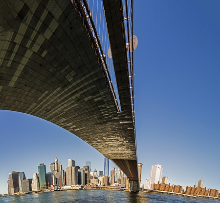 manhattan skyline seen from Brooklyn side on a sunny dayの写真素材