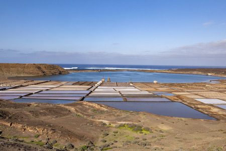 view to scenic salinas de Janubio in Lanzaroteの写真素材
