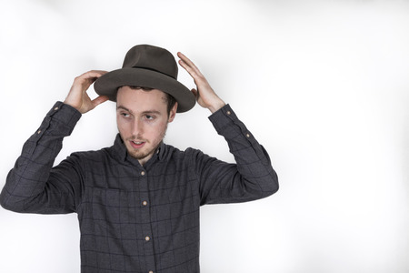 portrait of handsome young man with beardの写真素材