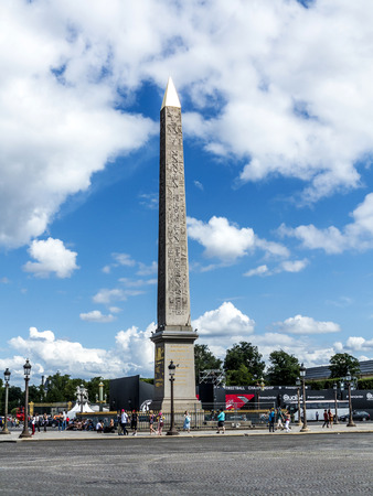 PARIS, FRANCE - JUNE 12, 2015: Obelisk (Obelisque) of the Place de la Concorde. It's the largest square in Paris, France. It measures 8.64 hectares (21.3 acres) in areaのeditorial素材