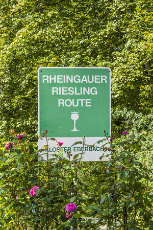 ELTVILLE, GERMANY - SEP 12, 2010: sign Rheingau Riesling Route at the Eberbach cloister. It indicates the famous Wine area.のeditorial素材
