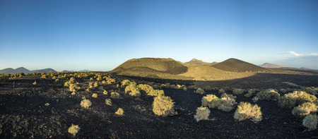 volcanic landscape in Lanzarote, Timanfaya national park in morning lightの写真素材