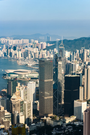 VICTORIA, HONG KONG - JAN 9, 2010: The International Finance Centre with city skyline in Victoria,...