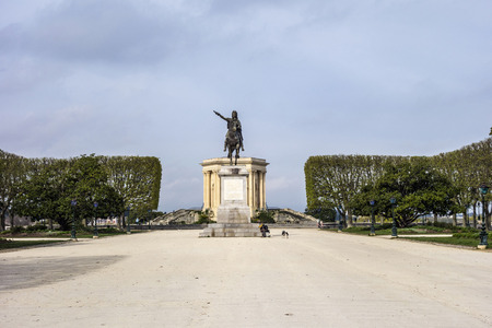 MONTPELLIER, FRANCE - MAR 31, 2017: The statue of king Louis XIV on the Peirou promenade, Montpellier, France on July 8, 2014 in Montpellier.のeditorial素材