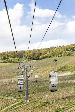 RUEDESHEIM, GERMANY - APR 26, 2017: scenic funicular over the vineyards of Ruedesheimのeditorial素材