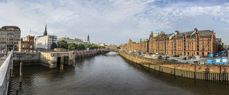 HAMBURG, GERMANY - AUG 2, 2017: view to historic Speicherstadt in Hamburg, an UNESCO world heritage site.のeditorial素材