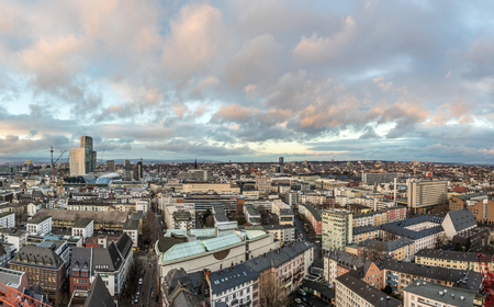 skyline of Frankfurt am Main in the evening, Germanyの写真素材