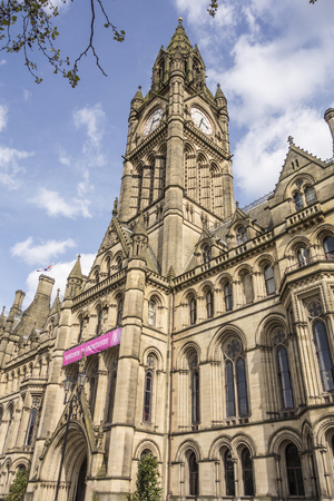 Manchester Town Hall in Albert Square, seat of local government, is an example of Victorian era Gothic revival architectureのeditorial素材