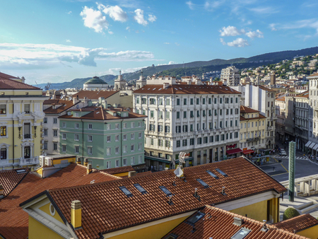 TRIESTE, ITALY - AUG 12, 2017: view to famous central market in Trieste, Italy. Trieste is a major tourist stopp point for people traveling to croatia and slowenia.のeditorial素材