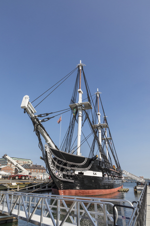 BOSTON, USA - SEP 13, 2017: famous USS Constitution, Boston, USA in the harbor. Every year at independence day the ship sails again in Boston harbor.のeditorial素材