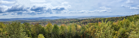 panoramic landscape from the Route No 9 in Vermont to the green mountainsの写真素材