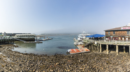 BAR HARBOR, USA - SEP 17, 2017: coast at Bar Harbor with pier, Kajak rental and restaurants.のeditorial素材
