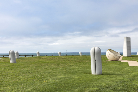 NEWPORT, USA - SEP 23, 2017: famous Newport Portuguese Discovery Monument . The monument was constructed at Brenton Point, Newport, RI in 1988.のeditorial素材