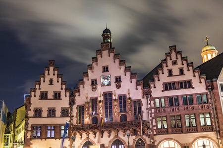 FRANKFURT, GERMANY - OCT 27, 2017: Old medieval building at Romerberg square. It is made in middle-age style in Altstadt - a historical center of the city, which existed from the 8th centuryのeditorial素材