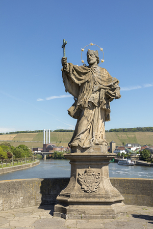 Statues on the Alte Mainbruecke in Wuerzburg, Franconia, Bavaria, Germanyのeditorial素材
