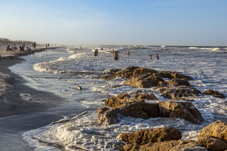 ST. AUGUSTINE, USA - JULY 23, 2010: people enjoy the beautiful beach in St. Augustine, USA. St. Augustine, Florida, was founded in 1565 and beside the historical sites famous for its beaches.のeditorial素材