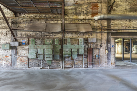 PEENEMUENDE, GERMANY - AUG 10, 2015: control board in old abandoned charcoal power plant in...