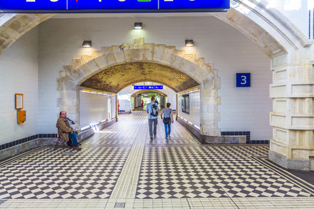 VIENNA, AUSTRIA - APR 25 2015: people at train Station Prater in Vienna, Austria. Vienna Praterstern is one of Viennas main railway stations, being used by 35,000 people daily.のeditorial素材