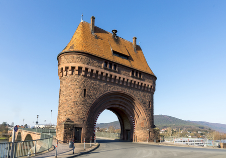 old bridge gate at river Main in Miltenberg, Germanyの写真素材