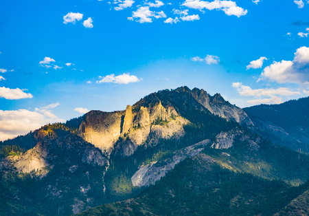 sunset at sequoia national park with bright rocksの写真素材