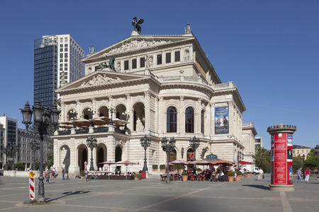 FRANKFURT, GERMANY - OCT 1 2011: view to Opernplatz and Opera House of Frankfurt partly under reconstruction early morning in Frankfurt, Germany.のeditorial素材