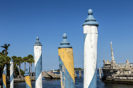 MIAMI, USA - AUG 24, 2014: Vizcaya, Floridas grandest residence under blue sky with rebuild venice pylons in Miami, Florida, USA.のeditorial素材