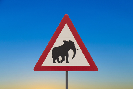 elephant crossing sign at a street in Namibia in the wildlife areaの写真素材