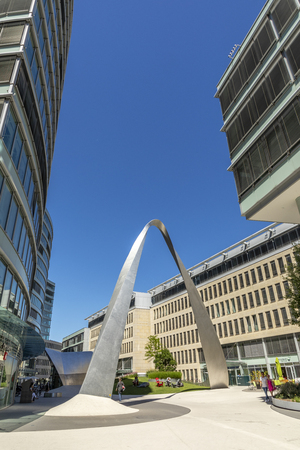 FRANKFURT, GERMANY - JULY 2, 2018: modern architecture complex in the heart of Frankfurt called the Wave. It was built in 2007 and covers the area of the former Metallgesellschaft.のeditorial素材