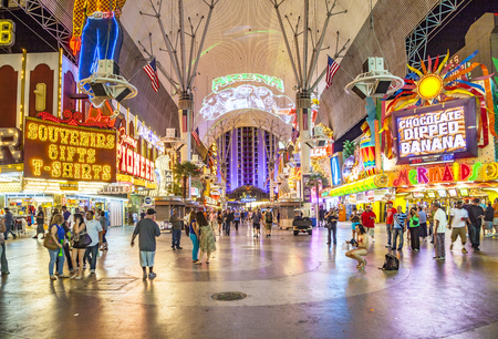 LAS VEGAS, USA - JUN 16, 2012: people visit Fremont Street in Las Vegas, Nevada. The street is the second most famous street in the Las Vegas and dates back to 1905, when Las Vegas was founded.のeditorial素材