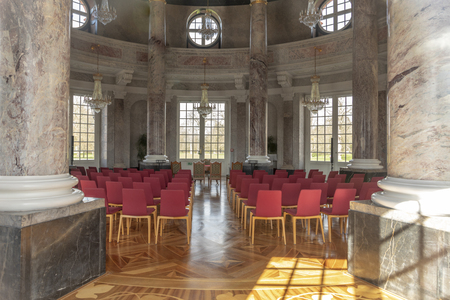 WIESBADEN, GERMANY - MAR 31, 2018: empty registry office in famous Biebrich castle in Wiesbaden, Biebrich. The wedding room is often used by young couples and a famous spot.のeditorial素材