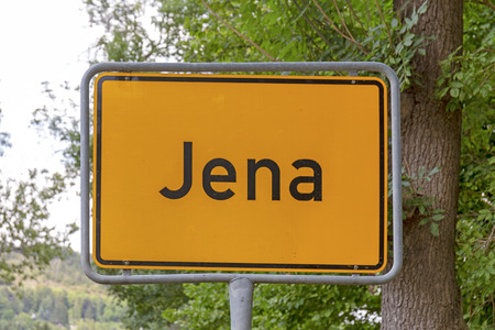 Jena city limit road sign in yellowの写真素材