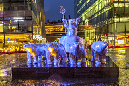 BERLIN, GERMANY - APR 24, 2012: illuminated symbols of Berlin, the berliner Bear in Berlin, Germanyのeditorial素材