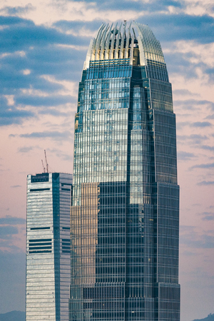 VICTORIA, HONGKONG - JANUARY 9, 2010: The International Finance Centre with city skyline in Victoria, Hong Kong. It is the 2nd in Hong Kong, 4th in China and 8th tallest in the world.のeditorial素材