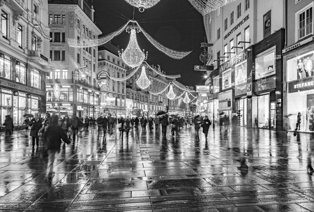 VIENNA, AUSTRIA - NOV 26, 2010: famous Graben street by night  in Vienna, Austria. The Graben traces its origin back to the old Roman encampment of Vindobona.のeditorial素材