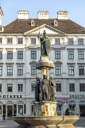 Vienna, Austria - FEB 18, 2019: Austria Fountain at Freyung Square.のeditorial素材