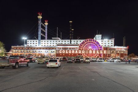 LAUGHLIN, USA - MAR 6, 2019: night view of the gambling city Laughlin. Laughlin was named for Don Laughlin, an Owatonna, Minnesota, native who purchased the southern tip of Nevada in 1964.のeditorial素材