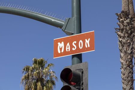 street name mason in Santa Barbara and red color under blue skyのeditorial素材