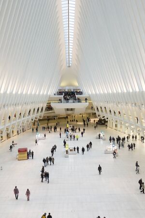 NEW YORK, USA - NOV 5, 2018: THE OCULUS. The Oculus Transportation Hub at new World Trade Center NYC Subway Station. Oculus, the main station house interior view.のeditorial素材