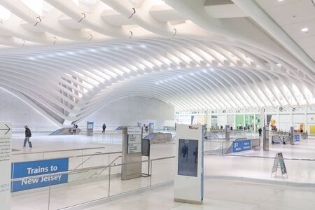 NEW YORK, USA - NOV 5, 2018: THE OCULUS. The Oculus Transportation Hub at new World Trade Center NYC Subway Station. Oculus, the main station house interior view.のeditorial素材