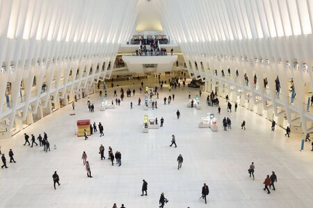 NEW YORK, USA - NOV 5, 2018: THE OCULUS. The Oculus Transportation Hub at new World Trade Center NYC Subway Station. Oculus, the main station house interior view.のeditorial素材